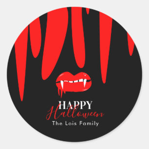 Vampire Blood Lips Halloween Treat Bag   Classic Round Sticker