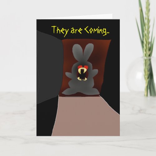 Vampire Bunny at Door Holiday Card