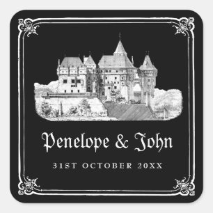 Vampire Castle Black White Gothic Wedding Square Sticker