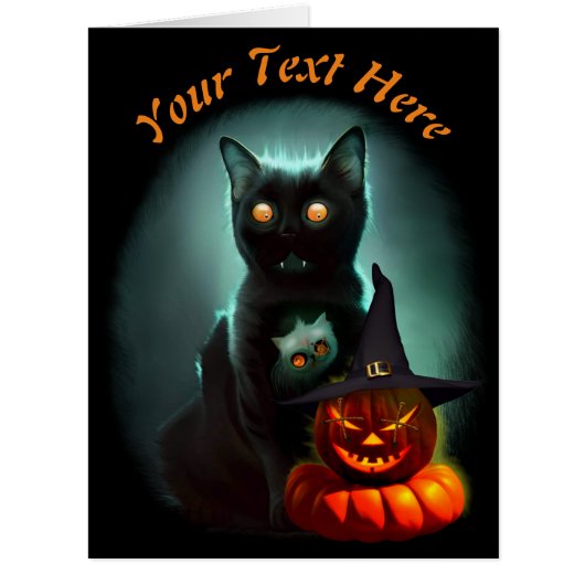 Vampire Cat and Wizard Pumpkin Halloween Surreal (Front)