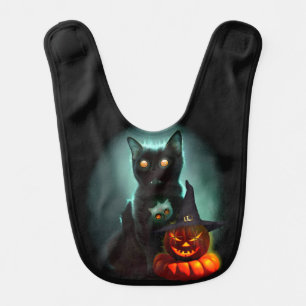 Vampire Cat and Wizard Pumpkin Halloween Surreal   Baby Bib