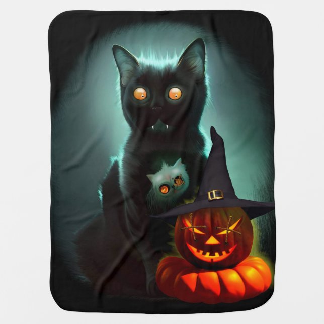 Vampire Cat and Wizard Pumpkin Halloween Surreal  Baby Blanket (Front)