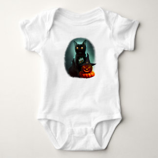Vampire Cat and Wizard Pumpkin Halloween Surreal Baby Bodysuit