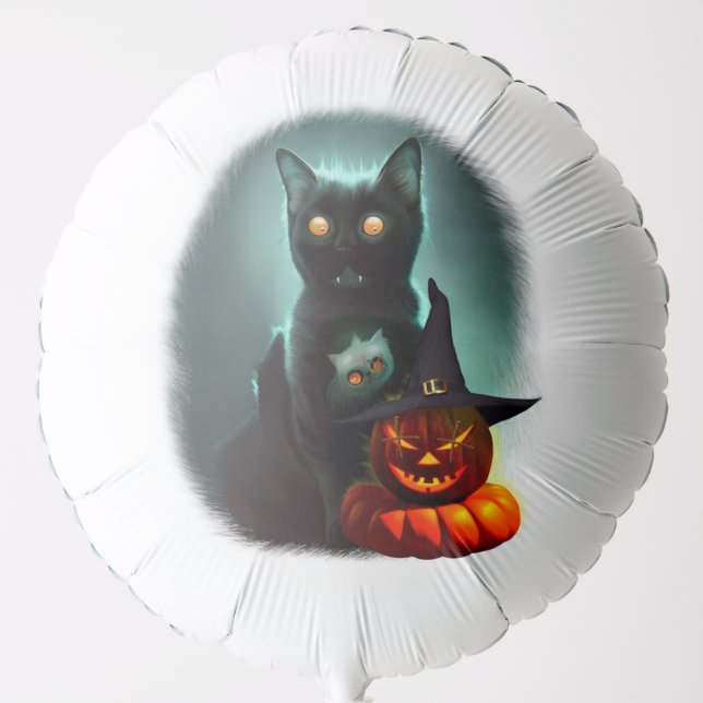Vampire Cat and Wizard Pumpkin Halloween Surreal  Balloon (Front)