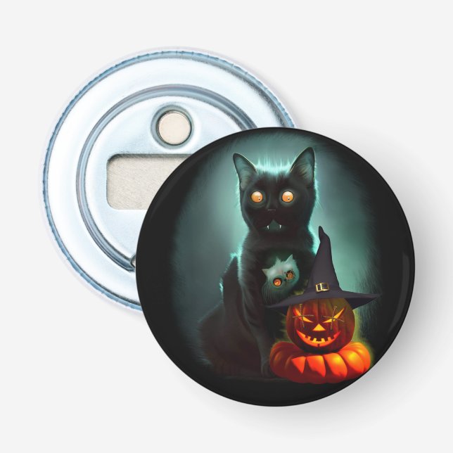 Vampire Cat and Wizard Pumpkin Halloween Surreal  Bottle Opener (Front)