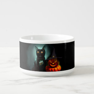Vampire Cat and Wizard Pumpkin Halloween Surreal  Bowl