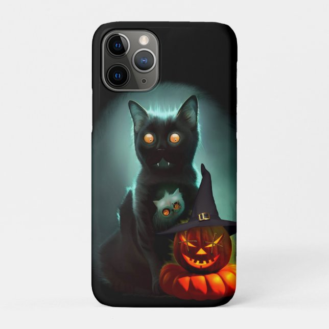 Vampire Cat and Wizard Pumpkin Halloween Surreal  Case-Mate iPhone Case (Back)