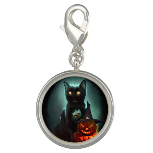 Vampire Cat and Wizard Pumpkin Halloween Surreal   Charm