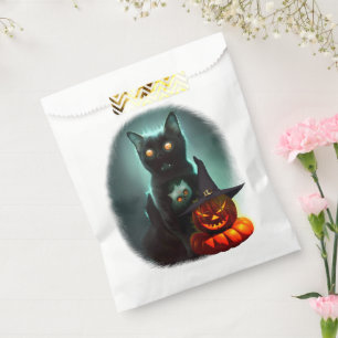 Vampire Cat and Wizard Pumpkin Halloween Surreal  Favor Bag