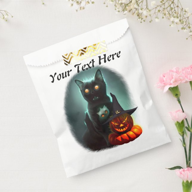 Vampire Cat and Wizard Pumpkin Halloween Surreal  Favor Bag (Sealed)