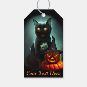 Vampire Cat and Wizard Pumpkin Halloween Surreal Gift Tags