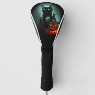 Vampire Cat and Wizard Pumpkin Halloween Surreal Golf Head Cover
