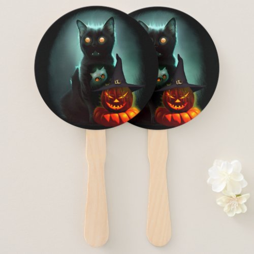 Vampire Cat and Wizard Pumpkin Halloween Surreal  Hand Fan