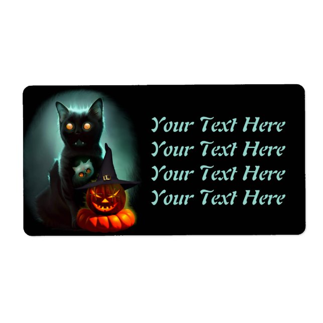 Vampire Cat and Wizard Pumpkin Halloween Surreal  Label (Front)