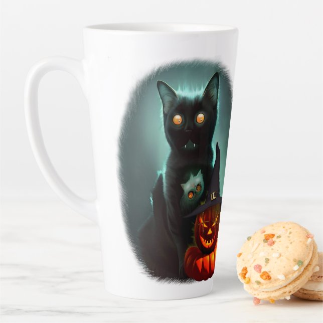 Vampire Cat and Wizard Pumpkin Halloween Surreal  Latte Mug (In Situ)