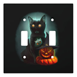 Vampire Cat and Wizard Pumpkin Halloween Surreal  Light Switch Cover
