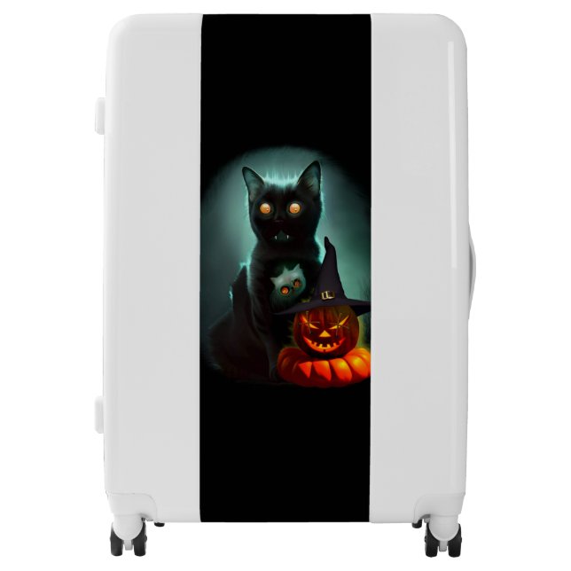 Vampire Cat and Wizard Pumpkin Halloween Surreal   Luggage (Front)