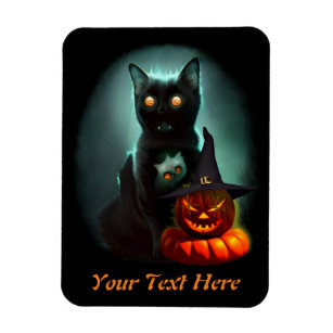 Vampire Cat and Wizard Pumpkin Halloween Surreal  Magnet