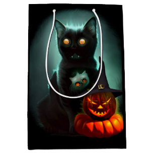 Vampire Cat and Wizard Pumpkin Halloween Surreal   Medium Gift Bag