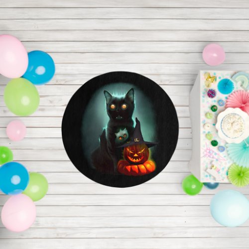 Vampire Cat and Wizard Pumpkin Halloween Surreal  Outdoor Rug