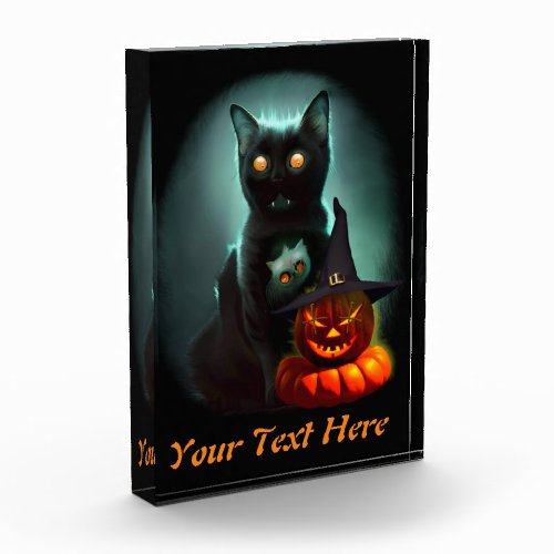 Vampire Cat and Wizard Pumpkin Halloween Surreal  Photo Block