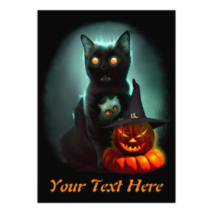 Vampire Cat and Wizard Pumpkin Halloween Surreal Photo Print