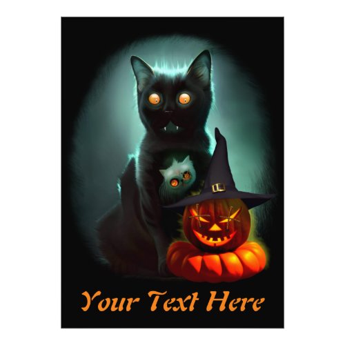 Vampire Cat and Wizard Pumpkin Halloween Surreal  Photo Print