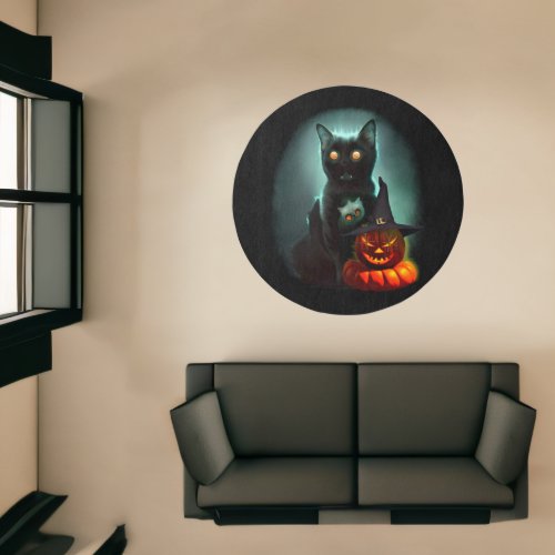 Vampire Cat and Wizard Pumpkin Halloween Surreal  Rug