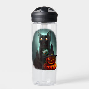 Vampire Cat and Wizard Pumpkin Halloween Surreal Water Bottle