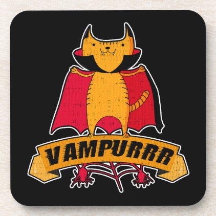 Vampire Cat Cute Cartoon Pun - Vampurrr Halloween Beverage Coaster