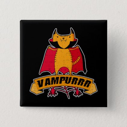 Vampire Cat Cute Cartoon Pun - Vampurrr Halloween Button