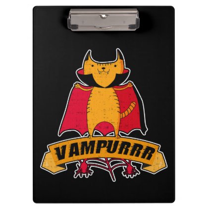 Vampire Cat Cute Cartoon Pun - Vampurrr Halloween Clipboard