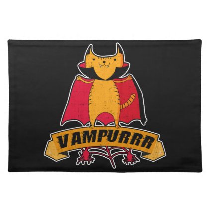 Vampire Cat Cute Cartoon Pun - Vampurrr Halloween Cloth Placemat