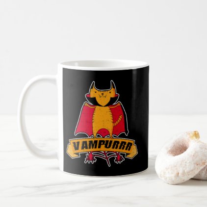 Vampire Cat Cute Cartoon Pun - Vampurrr Halloween Coffee Mug