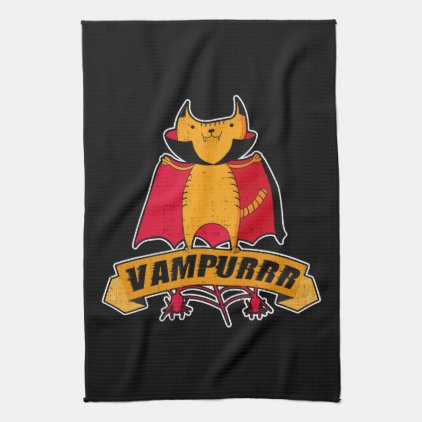 Vampire Cat Cute Cartoon Pun - Vampurrr Halloween Hand Towel