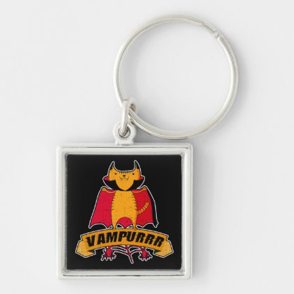 Vampire Cat Cute Cartoon Pun - Vampurrr Halloween Keychain