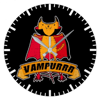 Vampire Cat Cute Cartoon Pun - Vampurrr Halloween Large Clock