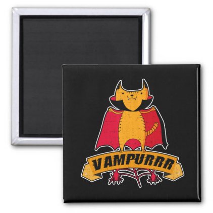 Vampire Cat Cute Cartoon Pun - Vampurrr Halloween Magnet