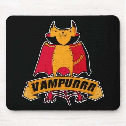 Vampire Cat Cute Cartoon Pun - Vampurrr Halloween Mouse Pad