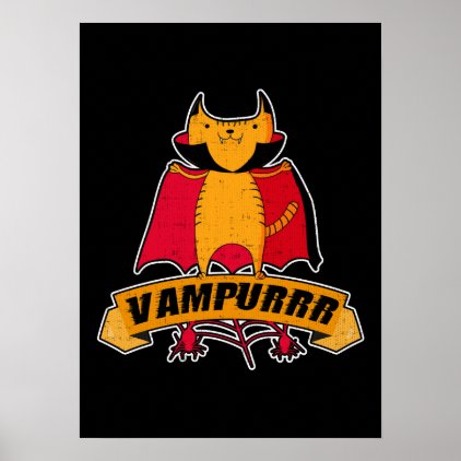 Vampire Cat Cute Cartoon Pun - Vampurrr Halloween Poster