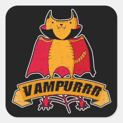 Vampire Cat Cute Cartoon Pun - Vampurrr Halloween Square Sticker