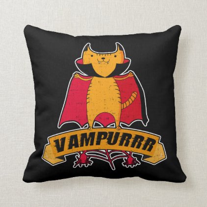 Vampire Cat Cute Cartoon Pun - Vampurrr Halloween Throw Pillow