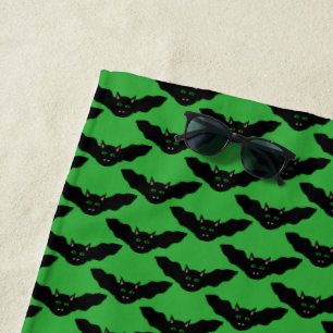 Vampire Cat Faced Bat Halloween Beach Towel
