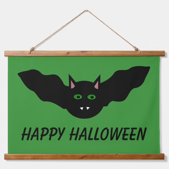 Vampire Cat Faced Bat Halloween Custom Hanging Tapestry (Front)