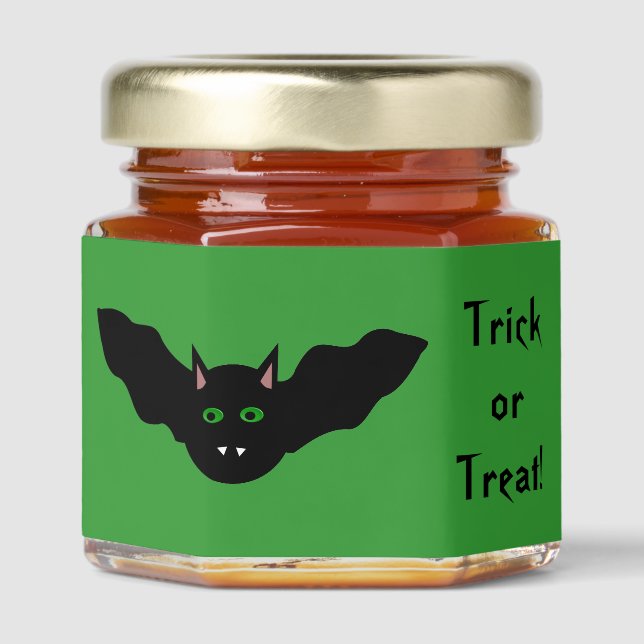 Vampire Cat Faced Bat Halloween Custom Honey Jar Favors (Front)