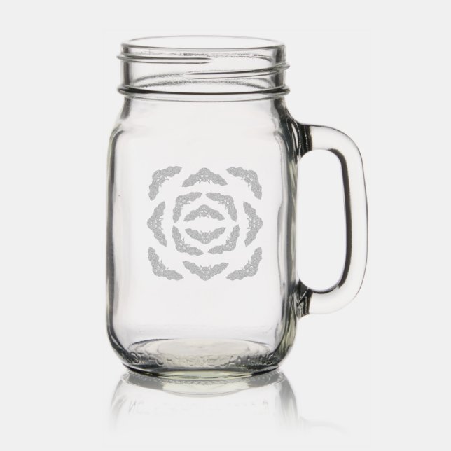Vampire Cat Faced Bat Halloween Patterned Mason Jar W/ Handle (Glassware)