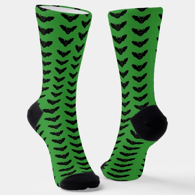 Vampire Cat Faced Bat Halloween Patterned Socks (Angled)