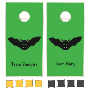 Vampire Cat Faced Bat Halloween Personalized Cornhole Set