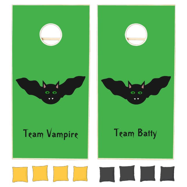 Vampire Cat Faced Bat Halloween Personalized Cornhole Set (Set)