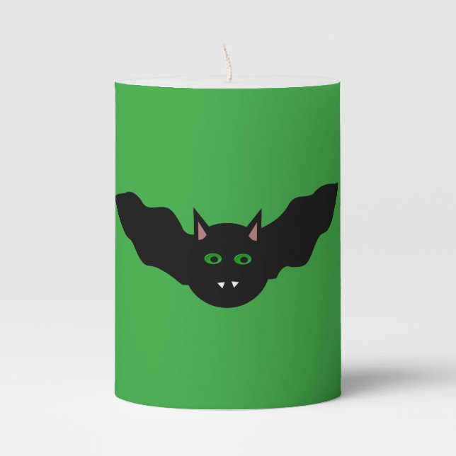 Vampire Cat Faced Bat Halloween Pillar Candle (Front)